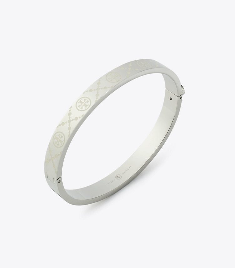 Tory Burch designer bracelets T Monogram Hinge Bracelet in Tory Silver / Ivory detail
