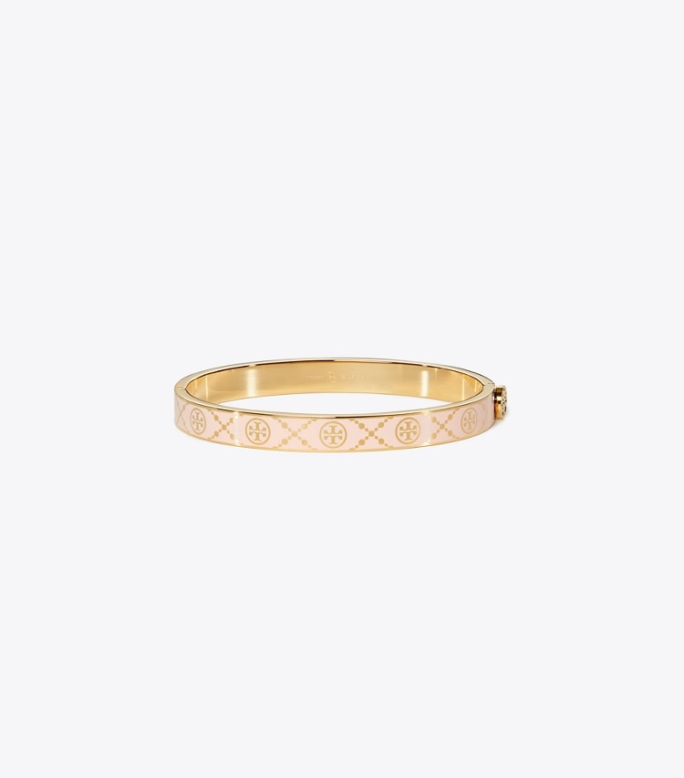 Tory Burch designer bracelets T Monogram Hinge Bracelet in Tory Gold / Pink front
