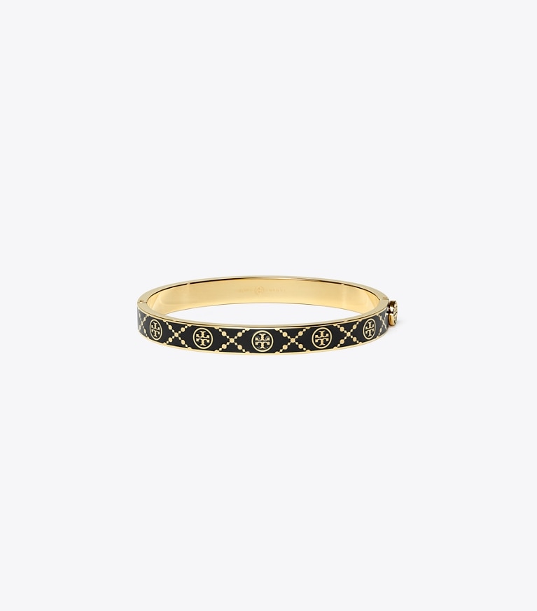 Tory Burch designer ブレスレット Tモノグラム ヒンジブレスレット in Tory Gold / Black front
