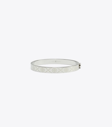 Tory Burch designer bracelets T Monogram Hinge Bracelet in Tory Silver / Ivory front
