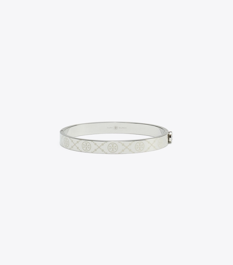 Tory Burch designer bracelets T Monogram Hinge Bracelet in Tory Silver / Ivory front