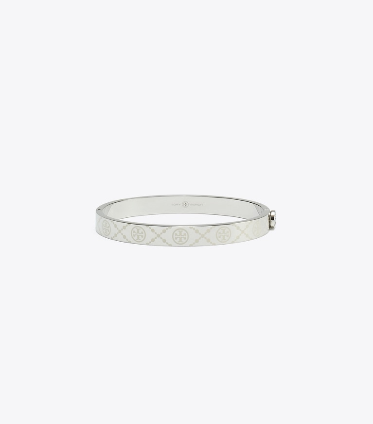 Tory Burch designer bracelets T Monogram Hinge Bracelet in Tory Silver / Ivory front
