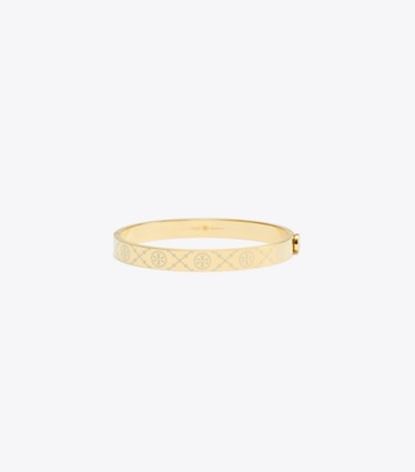 Tory Burch designer bracelets T Monogram Hinge Bracelet in Tory Gold / New Ivory front