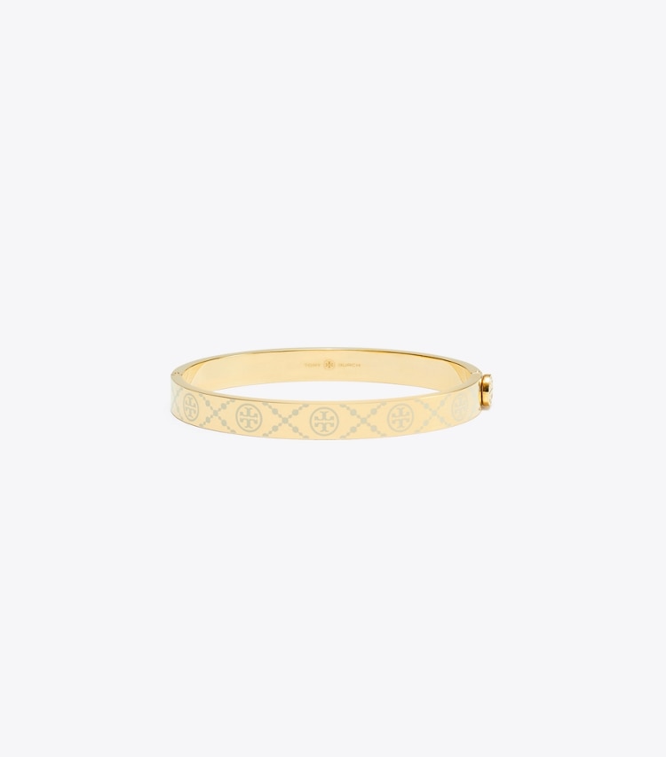 Tory Burch designer bracelets T Monogram Hinge Bracelet in Tory Gold / New Ivory front