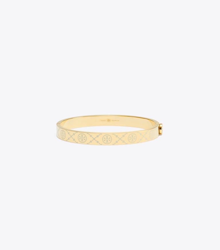 Tory Burch designer bracelets T Monogram Hinge Bracelet in Tory Gold / New Ivory front