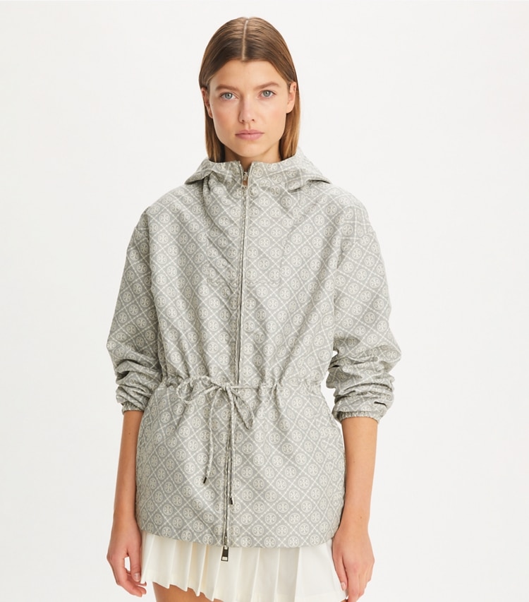 Tory Burch designer jackets T Monogram Jacquard Anorak in Gray T MONOGRAM SMALL SPORT on model detail