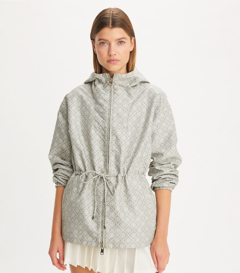 Tory Burch designer jackets T Monogram Jacquard Anorak in Gray T MONOGRAM SMALL SPORT front