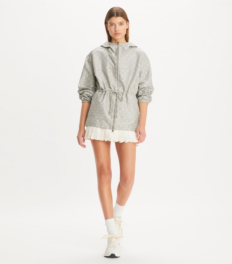 Tory Burch designer jackets T Monogram Jacquard Anorak in Gray T MONOGRAM SMALL SPORT on model front