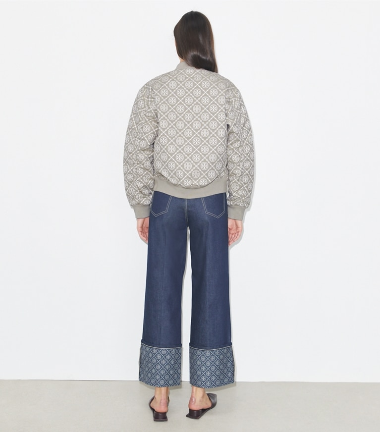 Tory Burch designer ジャケット Tモノグラム ジャガード ボンバージャケット in Gray / Magenta front