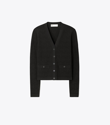 Tory Burch designer セーター Tモノグラム ジャガード カーディガン in Black front