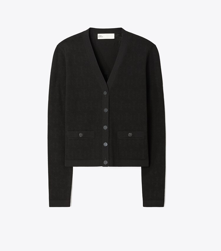 Tory Burch designer sweaters T Monogram Jacquard Cardigan in Black front