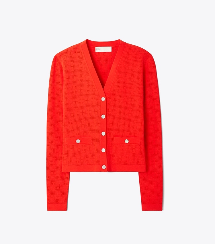 Tory Burch designer sweaters T Monogram Jacquard Cardigan in Blazing Red front