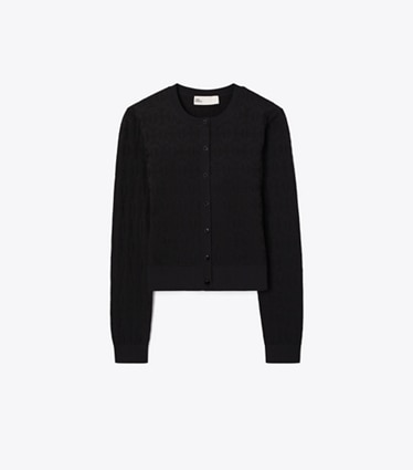 Tory Burch designer セーター Tモノグラム ジャガード カーディガン in BLACK front