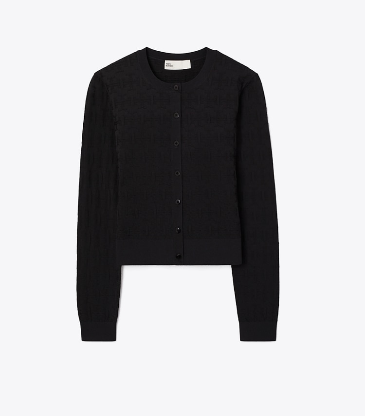 Tory Burch designer セーター Tモノグラム ジャガード カーディガン in BLACK front