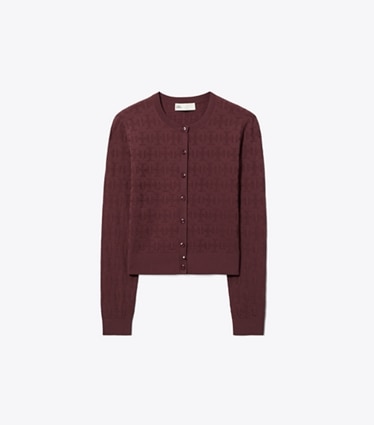 Tory Burch designer sweaters T Monogram Jacquard Cardigan in Mahogany front