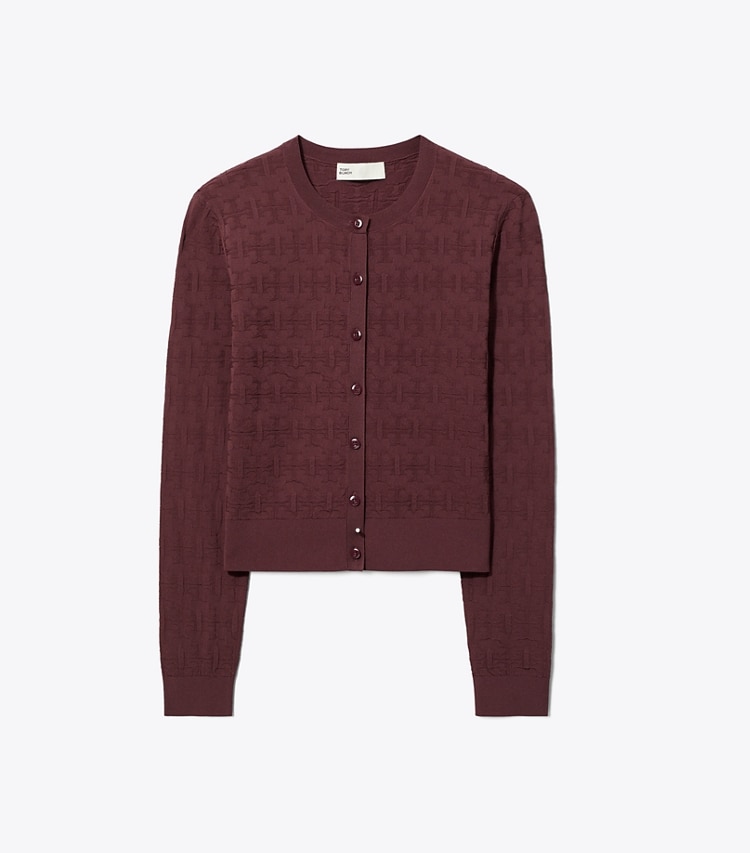 Tory Burch designer sweaters T Monogram Jacquard Cardigan in Mahogany front