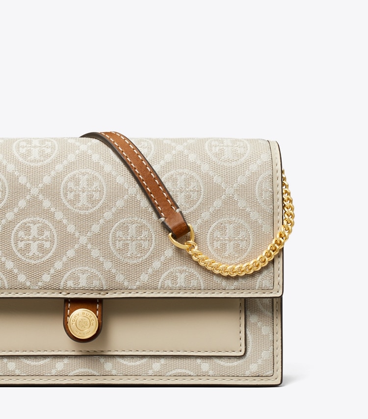 Tory Burch designer ミニバッグ Tモノグラム ジャカード チェーン ウォレット in Ivory ディテール