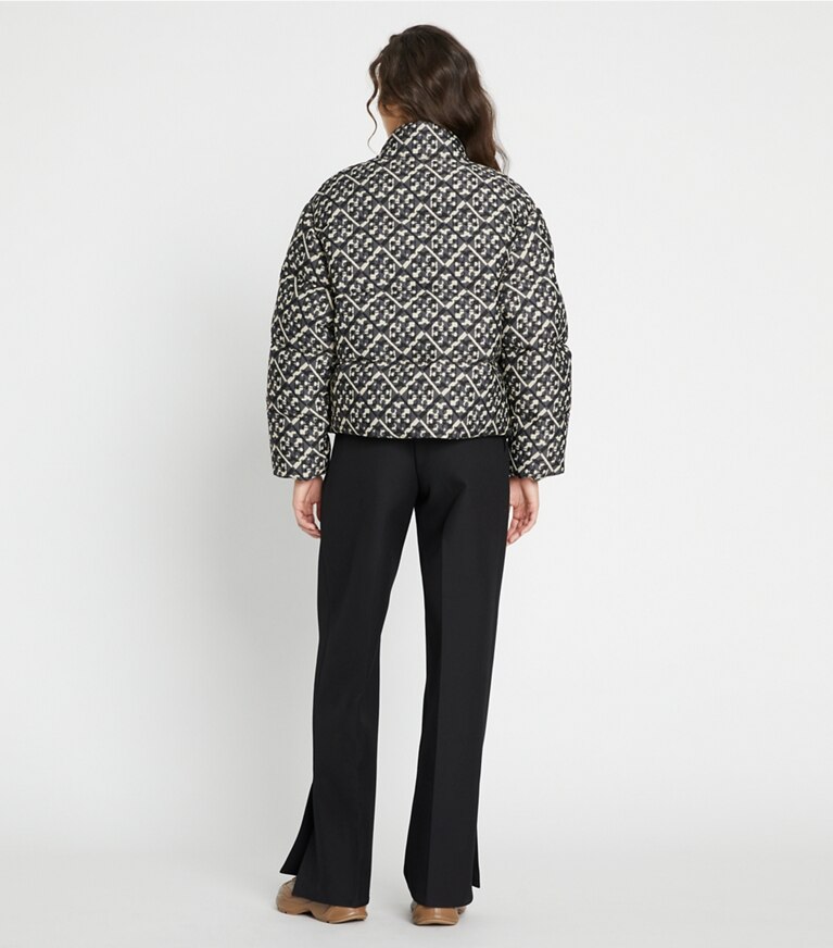 Tory Sport designer coats T Monogram Jacquard Down Jacket in Prismatic T Monogram Small front