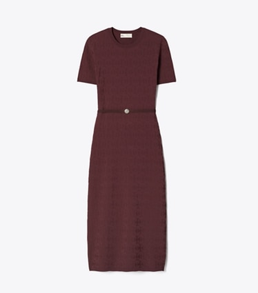 Tory Burch designer ワンピース Tモノグラム ジャガード ドレス in Mahogany front