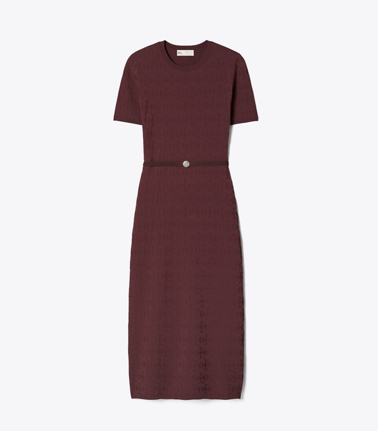 Tory Burch designer dresses T Monogram Jacquard Dress in Mahogany front