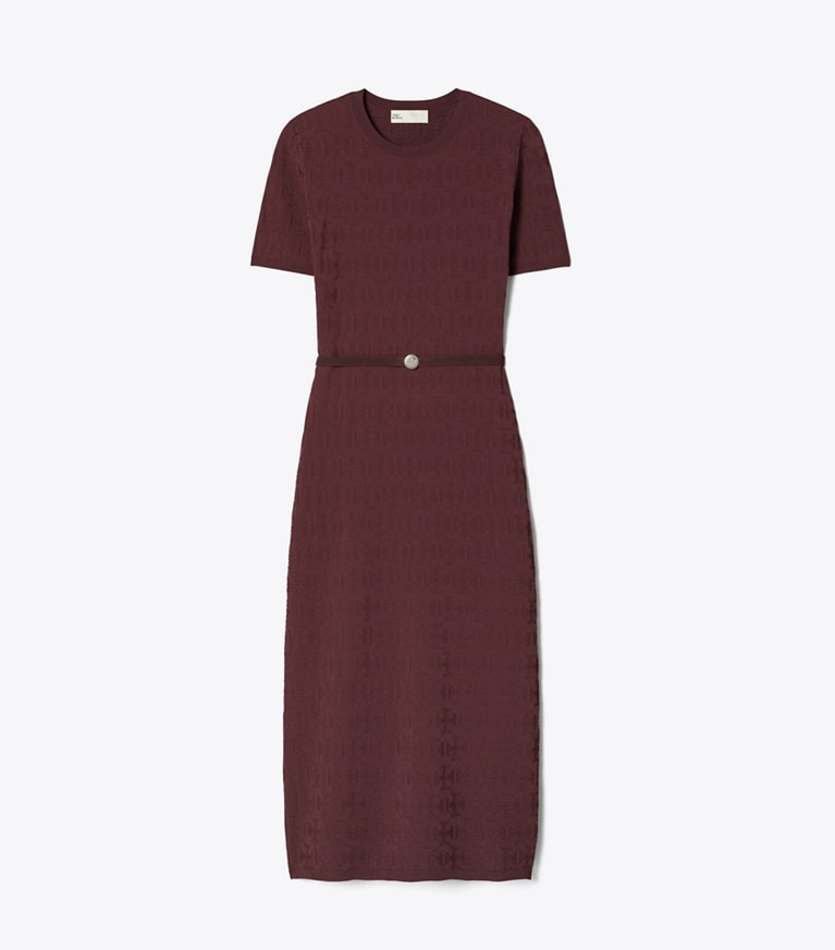 Tory Burch designer dresses T Monogram Jacquard Dress in Mahogany front