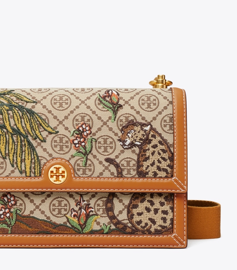 Tory Burch designer shoulder bags T Monogram Jacquard Embroidered Shoulder Bag in Hazel angle