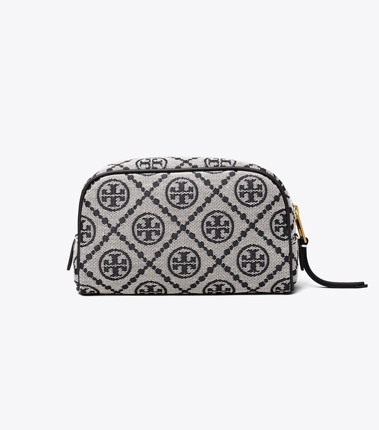 Tory Burch designer cosmetic bags T Monogram Jacquard Mini Cosmetic Case in Tory Navy angle