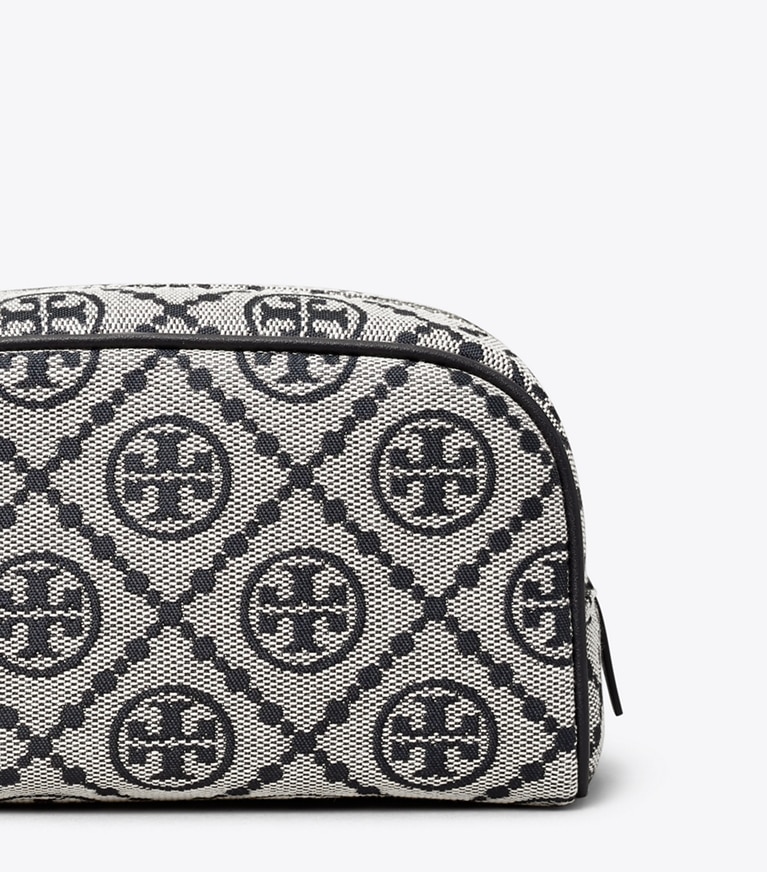 Tory Burch designer cosmetic bags T Monogram Jacquard Mini Cosmetic Case in Tory Navy angle
