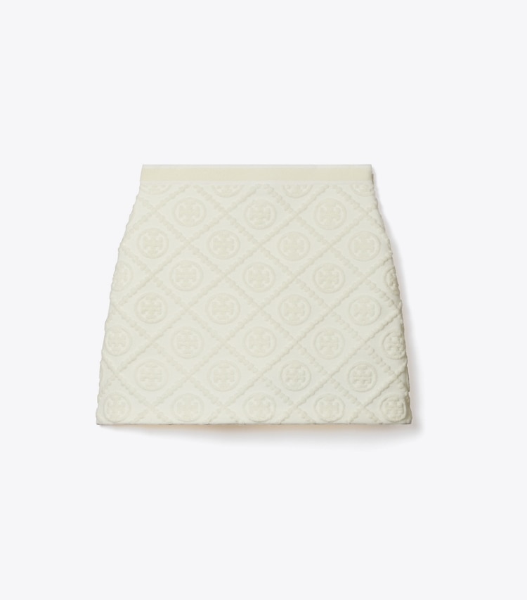 Tory Burch designer bottoms T Monogram Jacquard Mini Skirt in Light Fresh Ivory T Monogram front