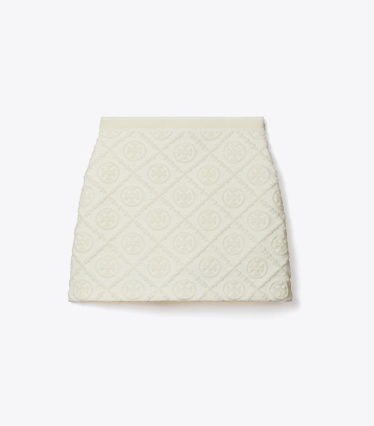 Tory Burch designer bottoms T Monogram Jacquard Mini Skirt in Light Fresh Ivory T Monogram front