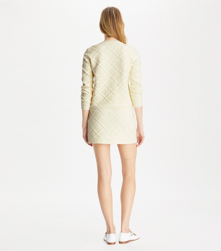 Tory Burch designer bottoms T Monogram Jacquard Mini Skirt in Light Fresh Ivory T Monogram on model back