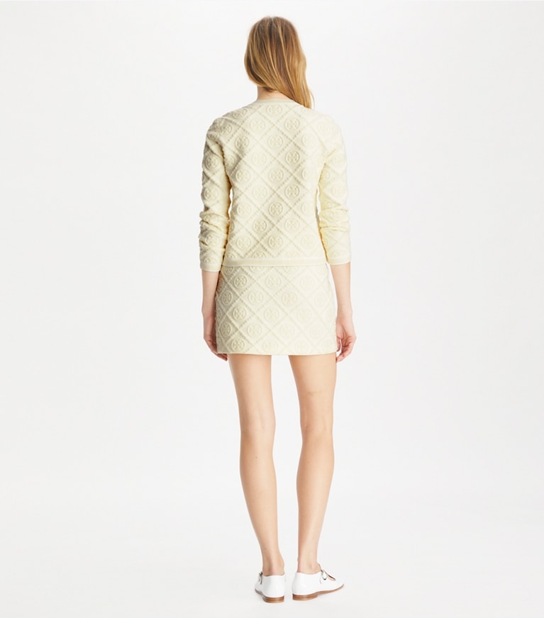 Tory Burch designer bottoms T Monogram Jacquard Mini Skirt in Light Fresh Ivory T Monogram front