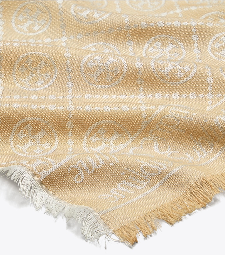 Tory Burch designer scarves T Monogram Jacquard Oblong Scarf in Fresh Clay overhead