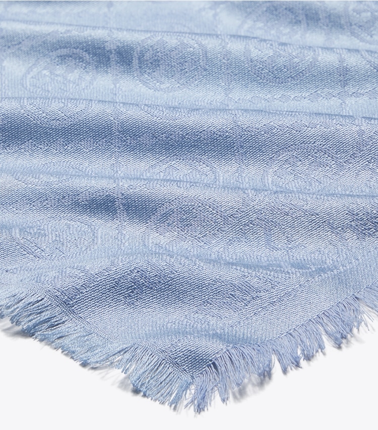 Tory Burch designer scarves T Monogram Jacquard Oblong Scarf in Blue Dawn detail