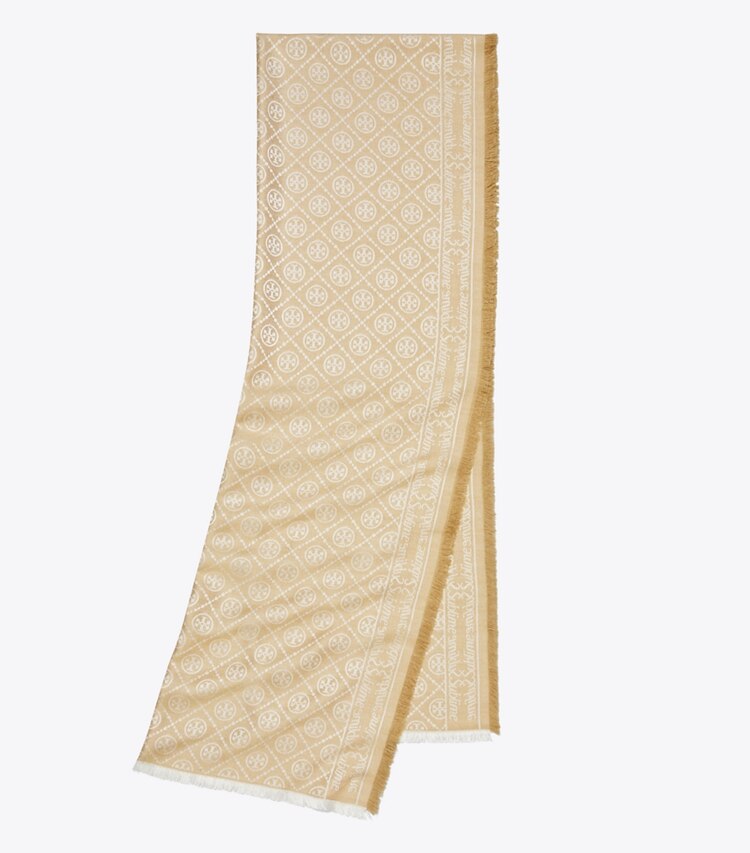 Tory Burch designer scarves T Monogram Jacquard Oblong Scarf in Fresh Clay folded