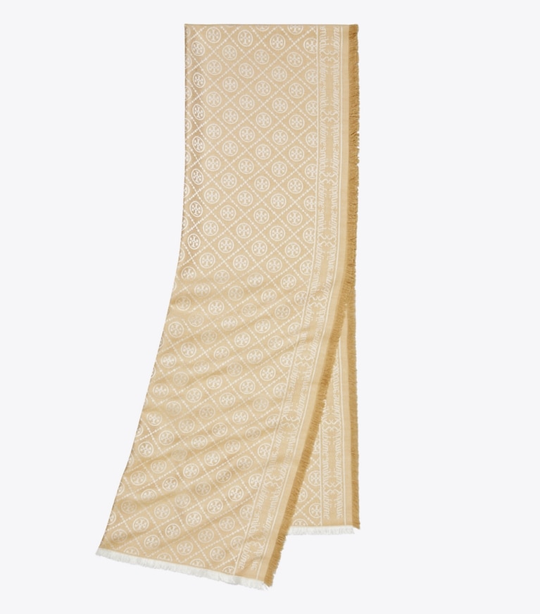 Tory Burch designer scarves T Monogram Jacquard Oblong Scarf in Fresh Clay overhead