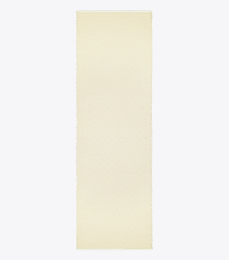 Tory Burch designer scarves T Monogram Jacquard Oblong Scarf in Light Cream overhead