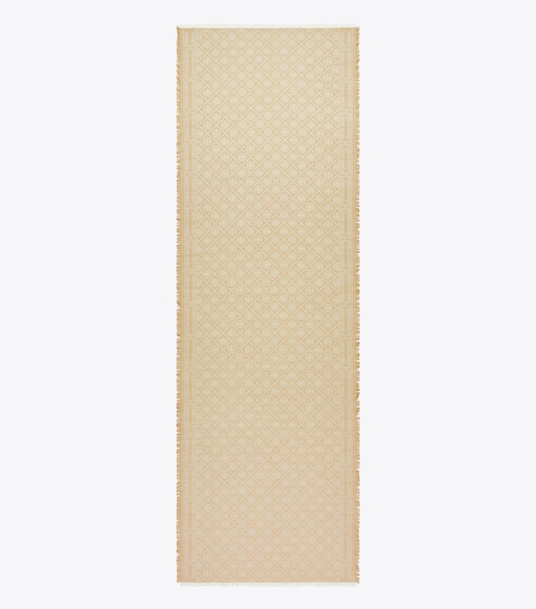 Tory Burch designer scarves T Monogram Jacquard Oblong Scarf in Fresh Clay overhead