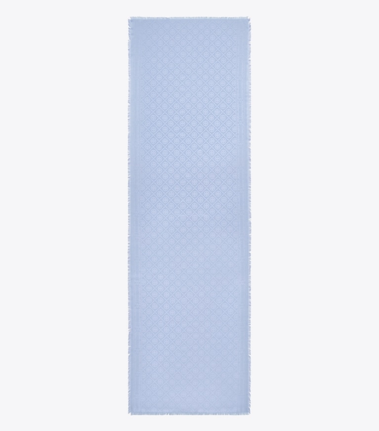 Tory Burch designer scarves T Monogram Jacquard Oblong Scarf in Blue Dawn overhead