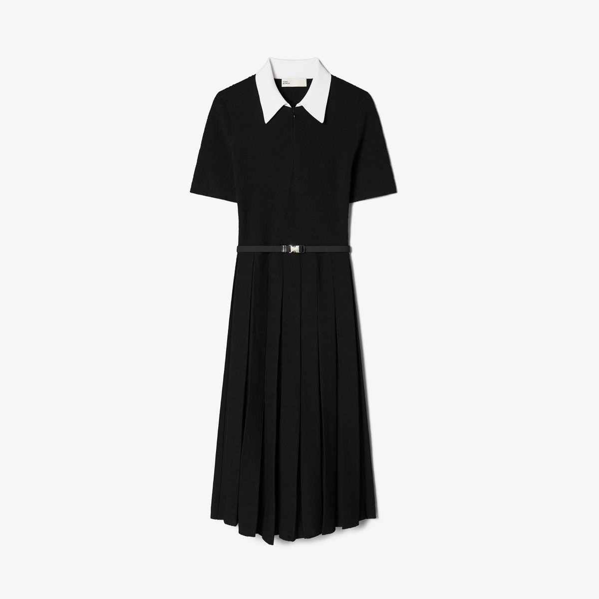 T MONOGRAM JACQUARD PLEATED DRESS