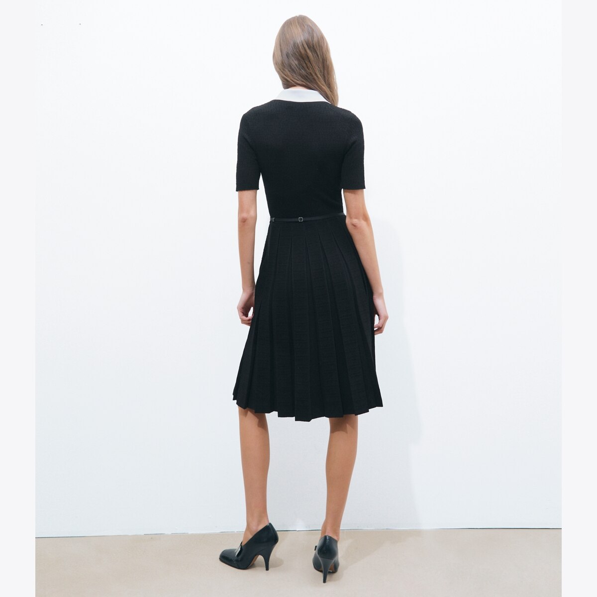 pleated dress knee length T Monogram Jacquard Dress: Women's Designer Dresses pleated dress zara