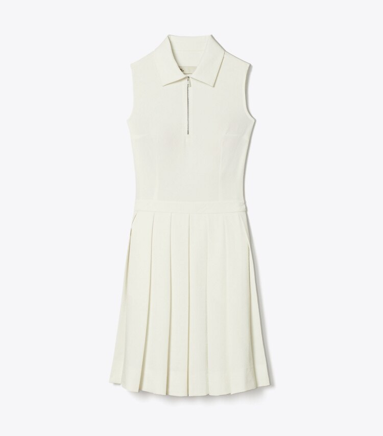 Tory Sport designer dresses T Monogram Jacquard Pleated Golf Dress in White T Monogram Mini Sport front