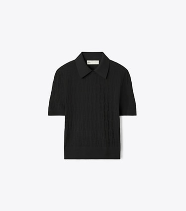 Tory Burch designer トップス Tモノグラム ジャガード ポロシャツ in Black front