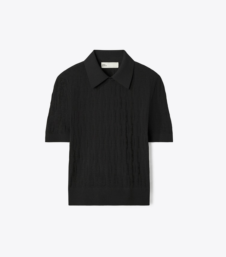 Tory Burch designer トップス Tモノグラム ジャガード ポロシャツ in Black front