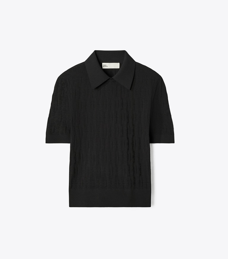 Tory Burch designer トップス Tモノグラム ジャガード ポロシャツ in Black front