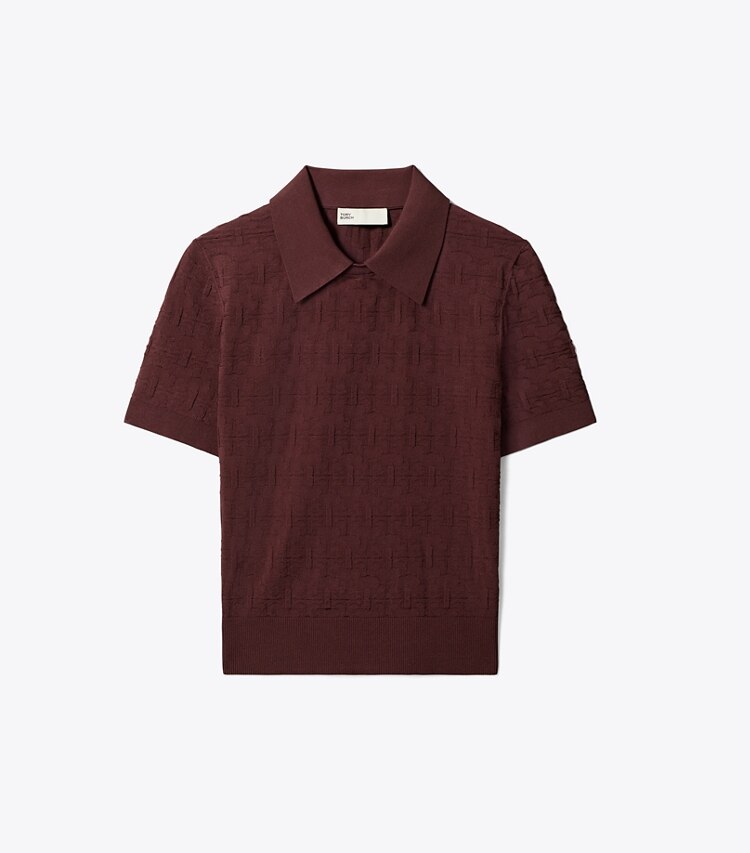 Tory Burch designer セーター Tモノグラム ジャガード ポロシャツ in Mahogany front