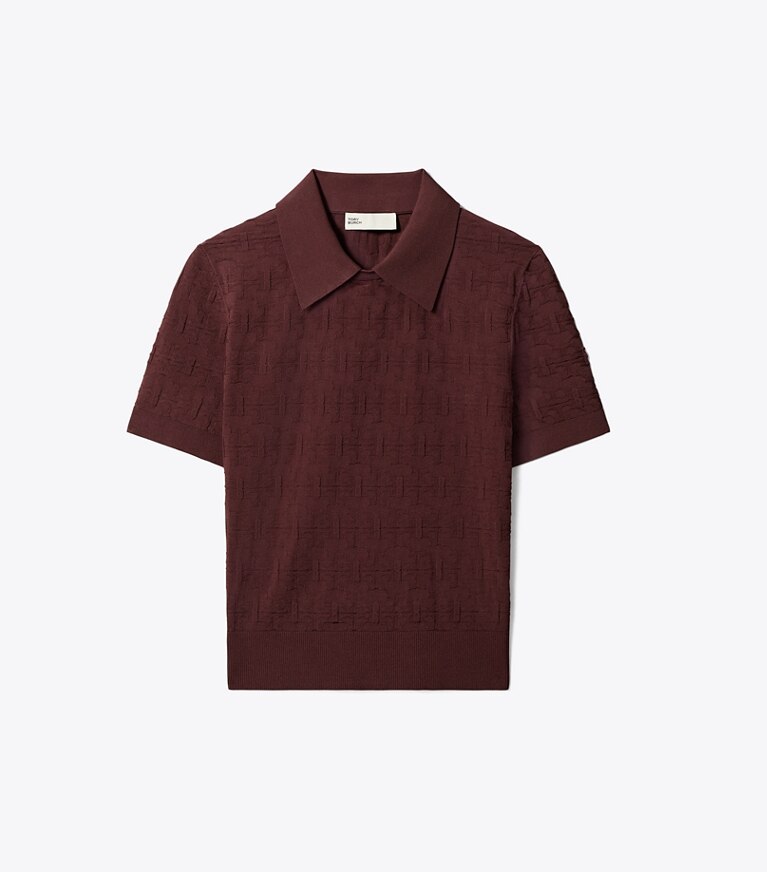 Tory Burch designer セーター Tモノグラム ジャガード ポロシャツ in Mahogany front