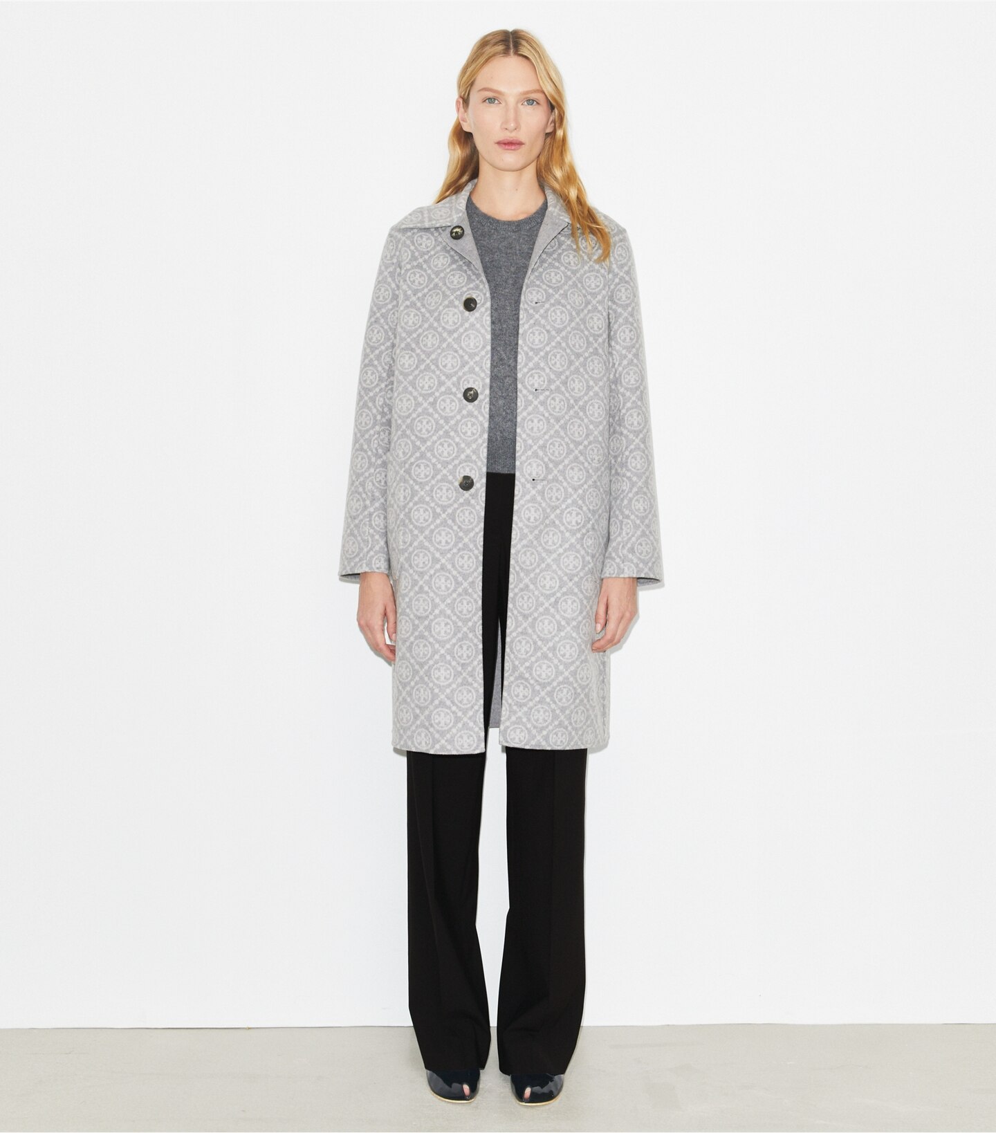T Monogram Jacquard Reversible Wool Coat