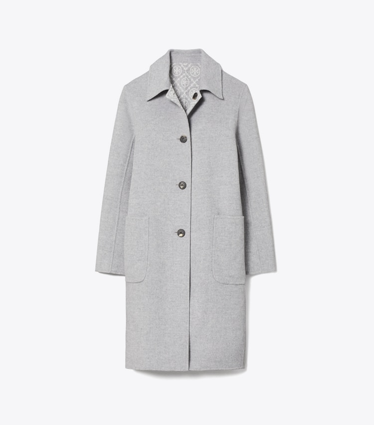 Tory Burch designer coats T Monogram Jacquard Reversible Wool Coat in Gray Melange/T Monogram front