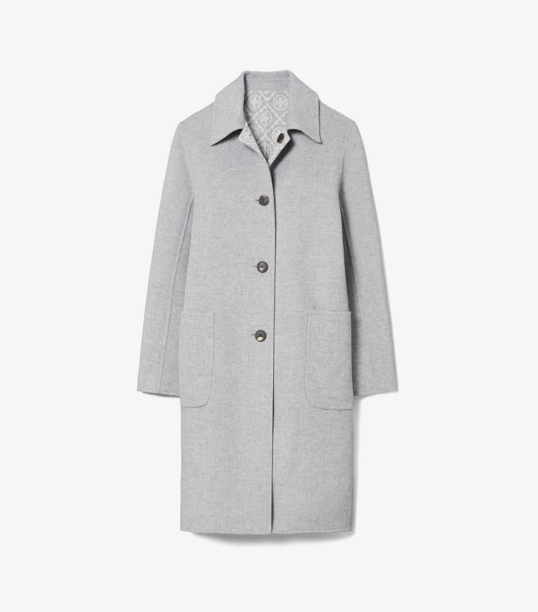 Tory Burch designer coats T Monogram Jacquard Reversible Wool Coat in Gray Melange/T Monogram front